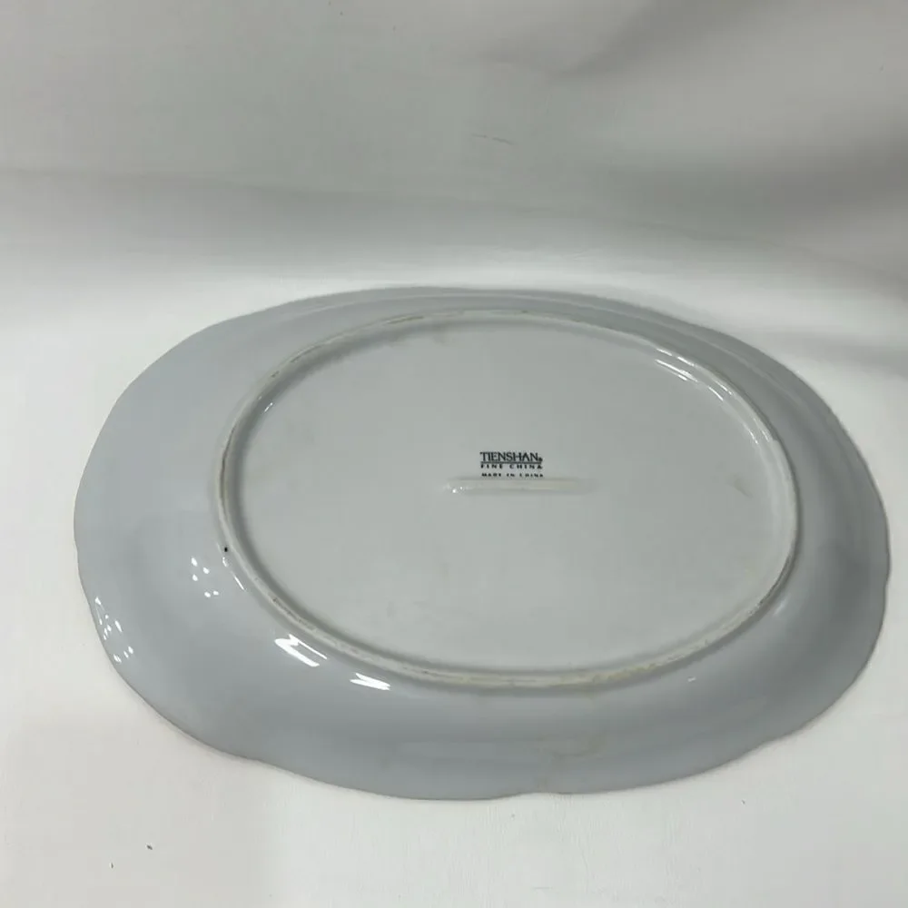 Tienshan Fine China  Serving Platter Pink Rose Purple Orchid Textured Porcelain